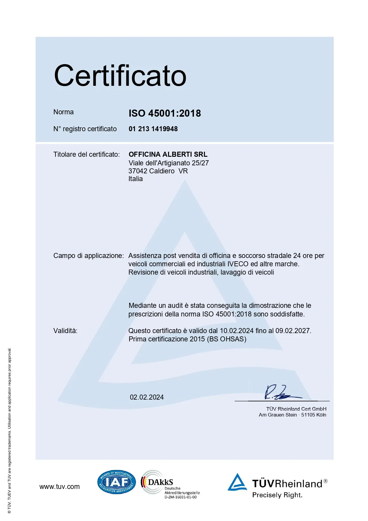 Certificazione ISO 45001:2018
